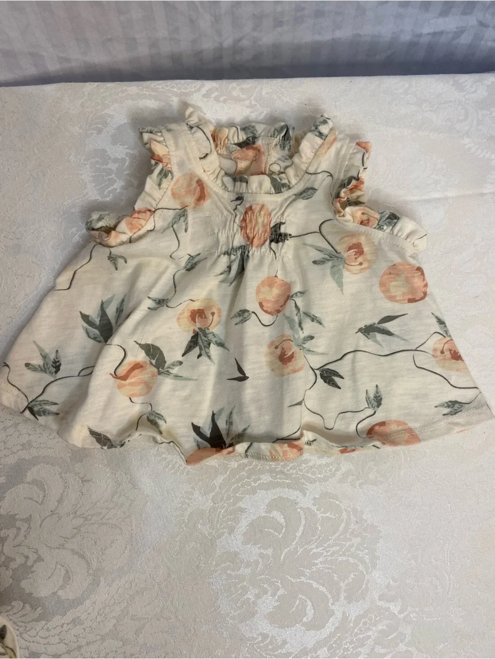 Jessica Simpson Cream Baby Set with Peach Floral Accents 3-6 M